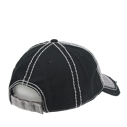 Washed Cotton Distressed with Heavy Stitching Adjustable Baseball Cap - color: Gray/Gray/Black
