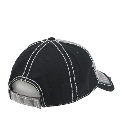 Washed Cotton Distressed with Heavy Stitching Adjustable Baseball Cap - color: Gray/Gray/Black