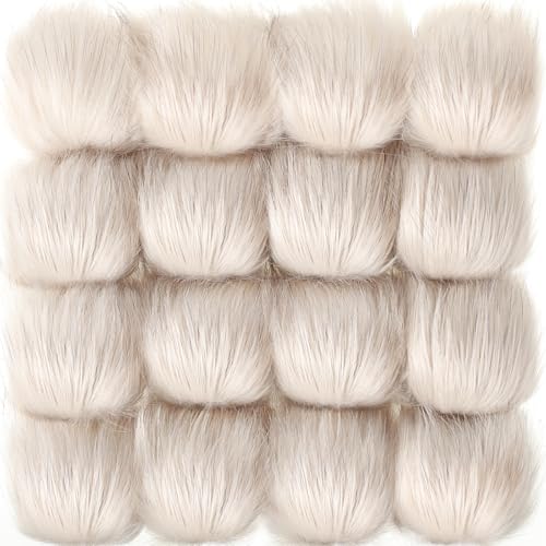 Tatuo 16 Pcs Faux Fur Pom Poms for Hats, Beige - color: Beige