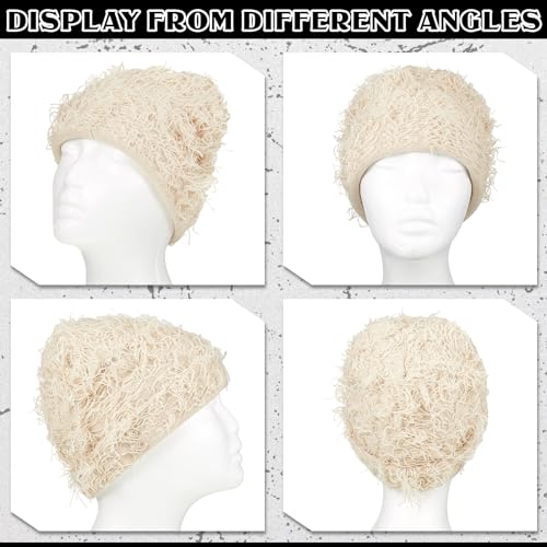 Chuarry Distressed Knitted Beanie Fuzzy Winter Hat - color: Assorted Apricot