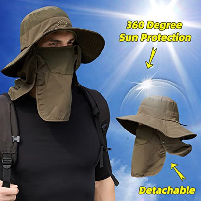 Fishing Hat for Men Sun Protection Hat with Removable Neck Flap Face Cover - color: Green