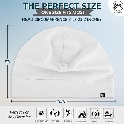 BISMAADH Cotton Skull Caps for Men and Women,2-Pack Lightweight Beanie Sleep Hats Breathable Helmet Liner Biking - color: Blue & White