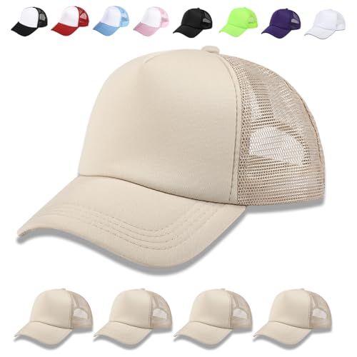 OKBA 5 Pack Sublimation Blank Baseball Cap Adjustable Hat Polyester Mesh Trucker Hats for Men and Women - color: 5pcs*khaki Hat