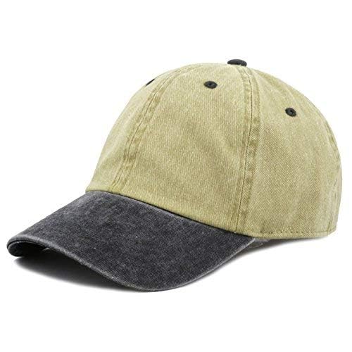 The Hat Depot 100% Cotton Pigment Dyed Low Profile Dad Hat Six Panel Cap - color: 2. Khaki/Black
