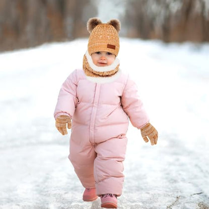 Kids Winter Beanie Hat Scarf Gloves Set,Toddlers Knit Winter Warm Double Pompom Cap Scarf Gloves for Girls Boys 1-5 Years Old - color: Yellow Mix