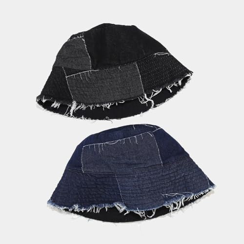 Quanhaigou Frayed Unisex Sun Hats, Fashion Beach Bucket Hat for Men Women,Summer Outdoor Boy's Girls Boonie Cap - color: Irregular Denim Black