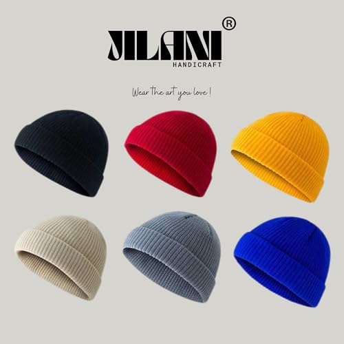 JILANI HANDICRAFT Trawler Beanie 겨울 피셔맨 비니 남성용 니트 커프 유니 스컬캡 - color: 주황색.