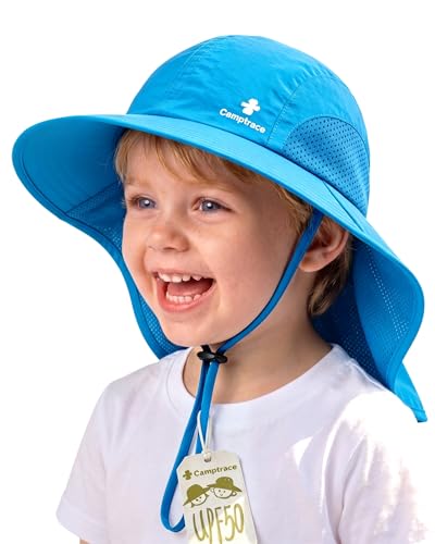 Camptrace Toddler Kids Sun Hat UPF 50+ with Neck Flap Ponytail Hole - color: 04-blue, size: 2-5T