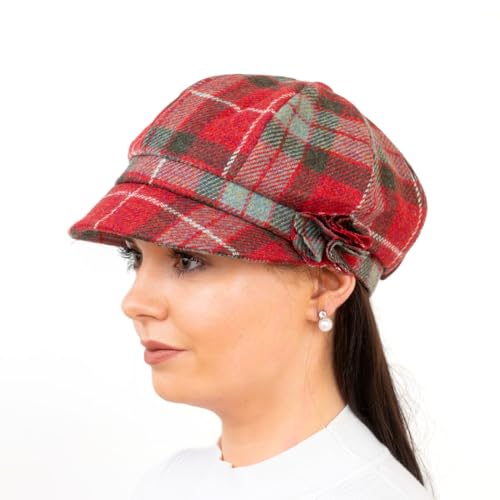 Hatman of Ireland Newsboy Hat for Women's Made in Ireland, 8 Panel Wool Cap, One-Size - color: Red Fraser