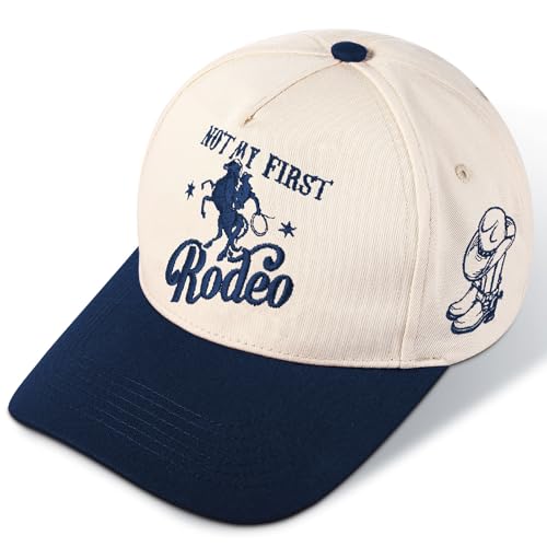 JaGely Two Tone Western Cowboy/Cowgirl Trucker Hat for Women Men Gift Vintage Embroidered Country Baseball Cap - color: Navy Blue, style: Not My First Rodeo