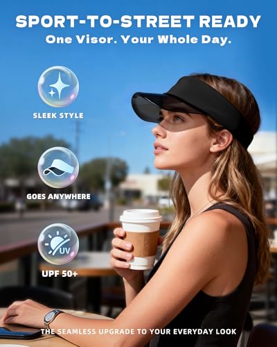 Transparent Sun Visor Hat for Women Men - UPF 50+ Clear Brim Adjustable Drawstring for Golf Tennis Pickleball - color: Black + White