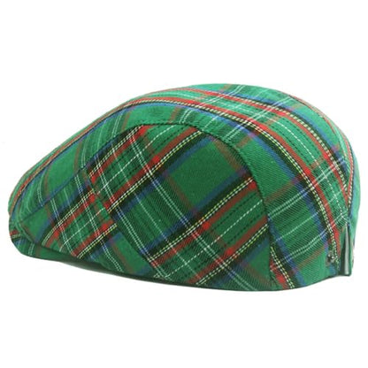 QHFHULV Newsboy Cap for Men Cotton Flat Gatsby Ivy Golf Cabbie Driving Hat - color: Plaid Green