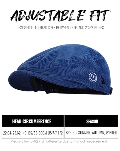Croogo Men's Newsboy Flat Cap Corduroy Ivy Cap Casual Winter Duckbill Hat Irish Catsby Golf Beret Hat - color: Bl27-blue