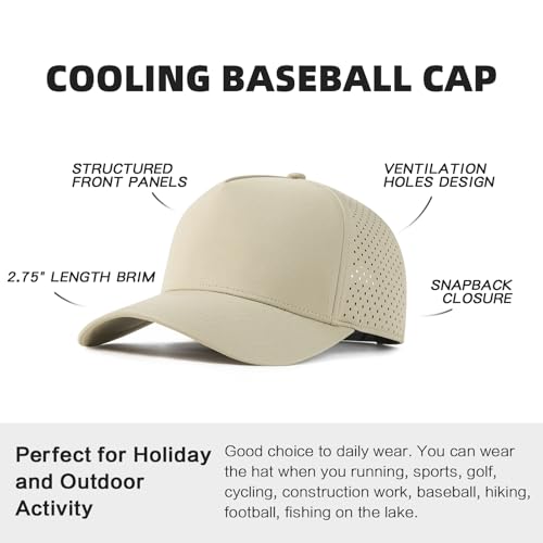 BOTVELA Men Adjustable Snapback Laser Cut Mesh Baseball Cap - color: Khaki