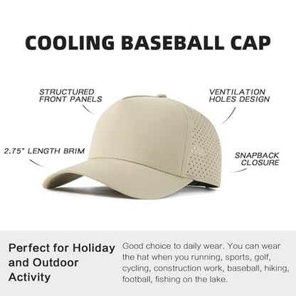 BOTVELA Men Adjustable Snapback Laser Cut Mesh Baseball Cap - color: Khaki
