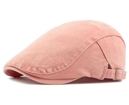 Cotton Newsboy Cap,Breathable Ivy Gatsby Cabbie Beret Hat for Men's Women Driving Hunting Golf - color: Denim Pink