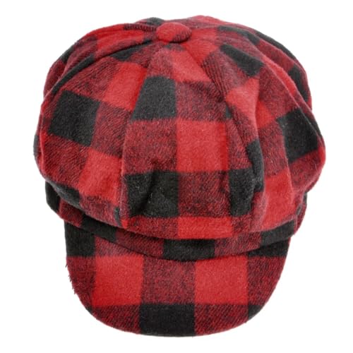 ZLYC Women Classic Newsboy Cap Visor 8 Panel Gatsby Cabbie Paperboy Hat - color: (Plaid) Red