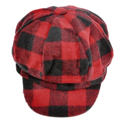 ZLYC Women Classic Newsboy Cap Visor 8 Panel Gatsby Cabbie Paperboy Hat - color: (Plaid) Red