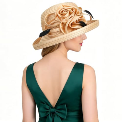 Ruphedy Women Derby Church Dress Bucket Hat Fascinators Tea Party Wedding Hat - color: Sd702-champagne