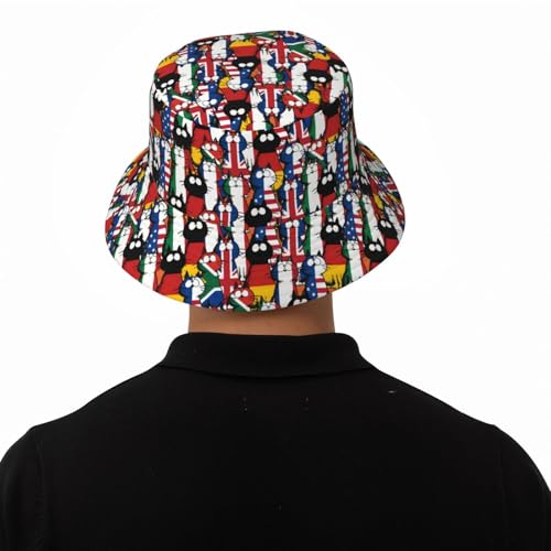 Bucket Hat for Men Women Packable Sun Hats Fisherman Outdoor Summer Travel Hiking Beach Caps - color: Cat Flag