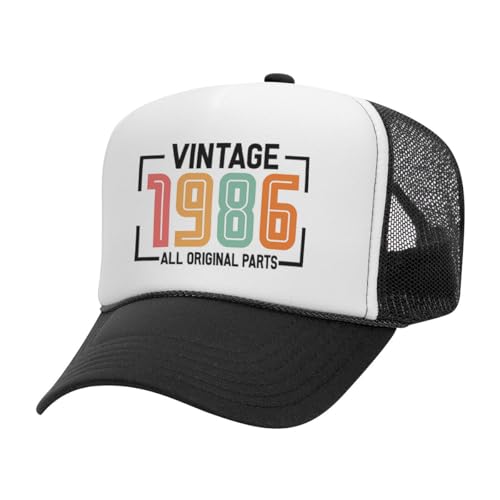 All Original Parts 1986 Foam Trucker Cap Adjustable Mesh Back Hat - color: White/Black