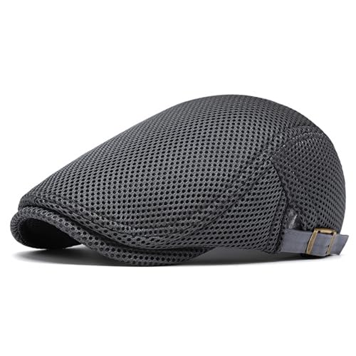 Mens Mesh Cap Flat Ivy Gatsby Newsboy Beret Driving Hat Adjustable Breathable Summer Hats - color: Dark Grey