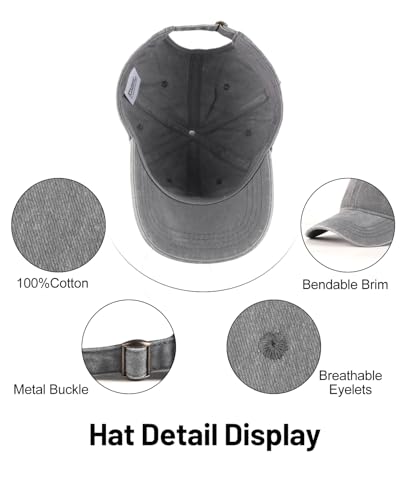 Zylioo XXL Baseball Cap for Big Heads Men Women, Washed Denim Dad Hat - color: Gray, size: Large