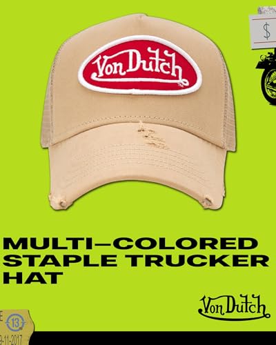 Von Dutch Unisex Trucker Hat - Retro Classic Solid Color Mesh Back Snapback Baseball Cap for Men & Women. - color: Khaki