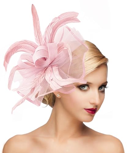 dressfan Womens Fascinator Hat Headpiece Vintage 20s 50s Accessories Headband for Derby/Wedding/Cocktail/Wedding/Tea Party - color: Pink