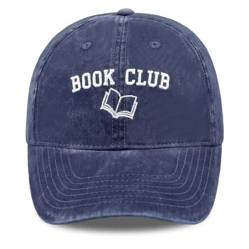 Embroidered Book Lover Baseball Cap for Men Women, Funny Washed Cotton Classic Dad Hat, Reading Lover Gift Idea - color: Book Club, Navy Blue