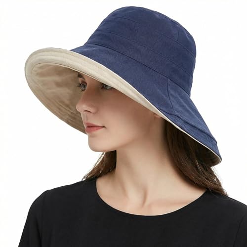 FaroDor Women's Reversible Bucket Hat UV Protection Packable Travel Cap Wide Brim Sun Hats 2026 - color: 1navy Blue
