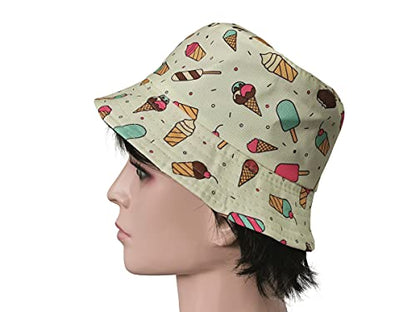 Unisex Corn Mushroom Pepper Ice Cream Seamless Print Bucket Hat - color: Ice Cream (Beige)