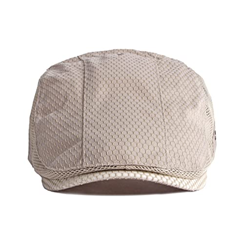 FASHIXD Mens Mesh Flat Caps Light Summer Beret Hat Breathable Newsboy Ivy Cap Cabbie Adjustable - color: Khaki