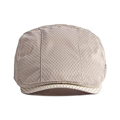 FASHIXD Mens Mesh Flat Caps Light Summer Beret Hat Breathable Newsboy Ivy Cap Cabbie Adjustable - color: Khaki