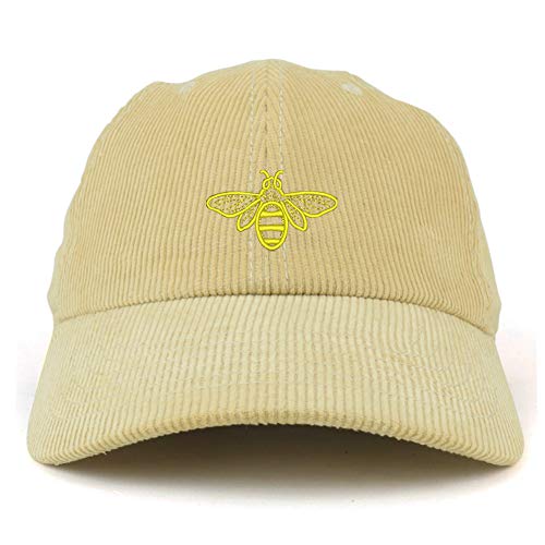 Trendy Apparel Shop Bee Embroidered Cotton Corduroy Unstructured Baseball Cap - color: Sand
