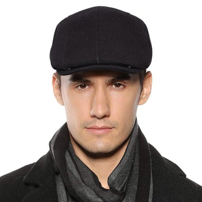 Sumolux Mens Newsboy Cap Winter Beret Hat Cabbie Flat Cap - color: A Black
