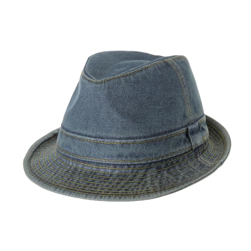 WITHMOONS Denim Bucket Hat Plain Stitch Washed Short Brim Packable Fedora DW6646 - color: Steelblue, size: Medium