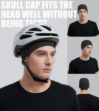 Skull Cap Helmet Liner for Men Women Cooling Hat Running Beanie - color: Set A-black,black,black