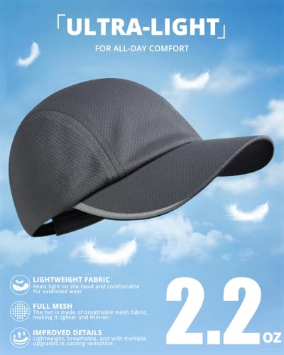 GADIEMKENSD Men’s Running Hat Performance Mesh Cap, Excellent Breathable - color: Dark Gray