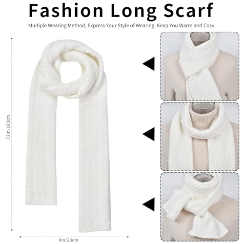 Winter Hat Scarf Gloves Set for Women, Classic Cable Beanie with Removable Pom Pom Long Scarf Touchscreen Gloves 3 in 1 Set - color: White