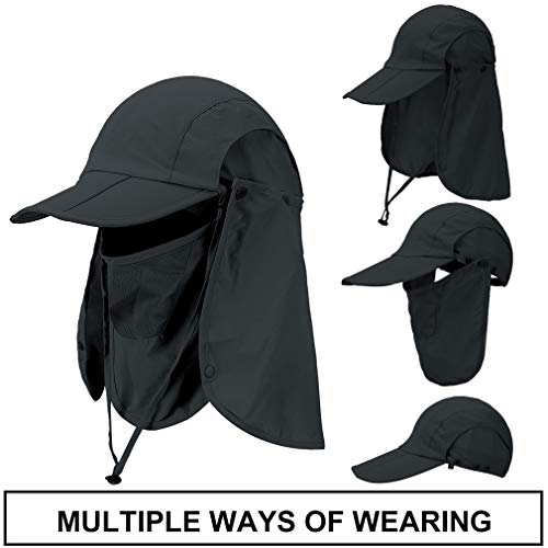 CRISTGEE Foldable Sun Cap, Fishing Hats, UPF 50+ Protection Caps with Face Mask Neck Flap - color: Black