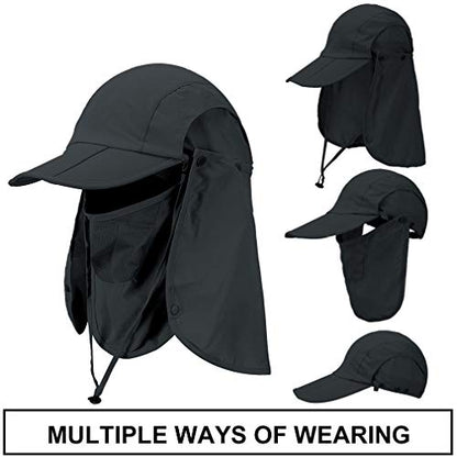 CRISTGEE Foldable Sun Cap, Fishing Hats, UPF 50+ Protection Caps with Face Mask Neck Flap - color: Black