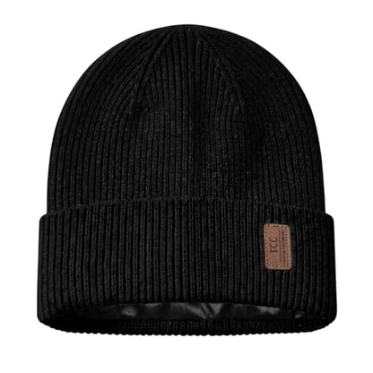 Beanie Fleece Lined Soft for Men Women | Winter Hats Warm Double Layered Stylish Knited Cuffed Plain Beanie Skull Cap | - color: A01- Black