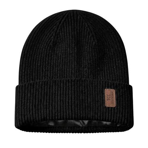 Beanie Fleece Lined Soft for Men Women | Winter Hats Warm Double Layered Stylish Knited Cuffed Plain Beanie Skull Cap | - color: A01- Black