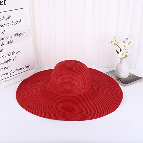 Big Beach Hats for Women Foldable Summer Wide Brim Packable Oversized Sun Hat Lady Girl Travel Straw Cap - color: Red