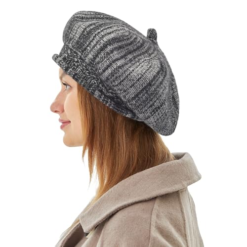 FENELY Beret Hat for Women, French Style Beanie Winter Fashion Warm Thickened Lining Knit Cap - color: Black-white