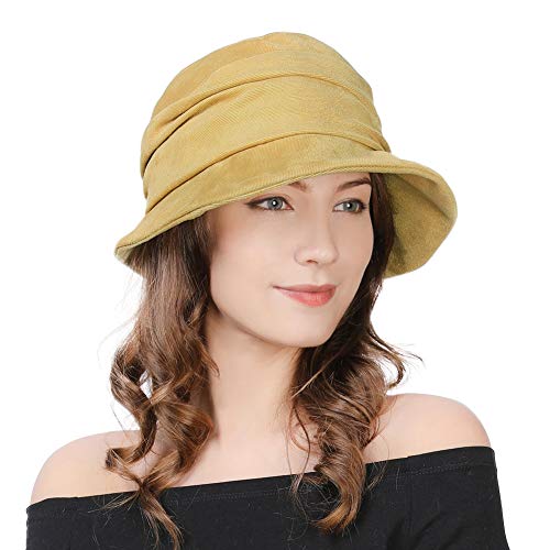 Comhats Womens 1920s Vintage Cloche Bucket Hat,Packable,Floppy,Winter,Party - color: Yellow, size: Medium