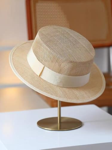 2026 Luxury Handmade Boater Hat, Lightweight Breathable Flax Yarn Summer Hat for Cruise Vacation Photo Essential. - color: Beige