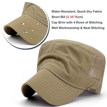 Loneshark Water Resistant Military Hat Quick Dry Cadet Cap Army Flat Top - color: Sport-logo-w-mesh-khaki