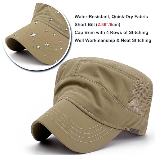 Loneshark Water Resistant Military Hat Quick Dry Cadet Cap Army Flat Top - color: Sport-logo-w-mesh-khaki